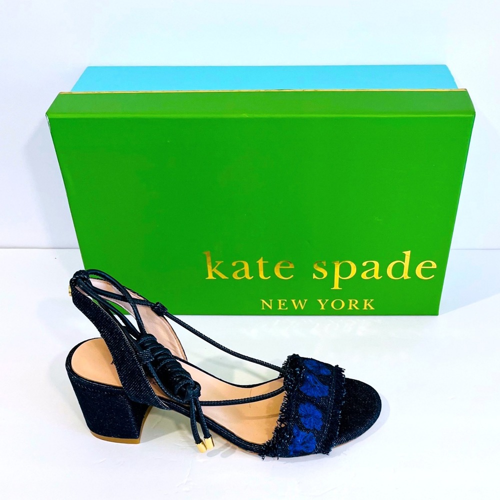 Kate Spade New York Wes Sandals Women's Size 6 Indigo Embroidered Denim NIB